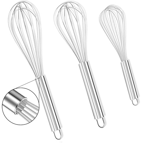 STL Whisk, Stainless Steel Balloon Whisk Set of 10,12,14 Durable Rust-Resistant Heavy Duty Kitchen Hand Whisks, Egg Beater & Hand Mixer for Baking, Cooking, Beating, Frothing & Stirring (Set of 3)