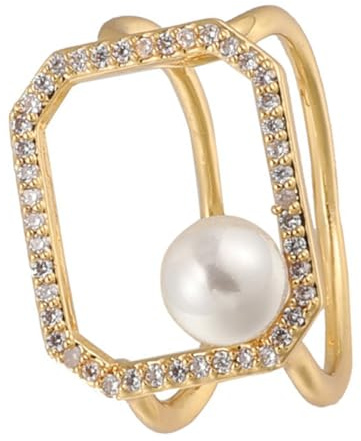 Ipetboom Verstellbarer Perlenring Damen Edelstahl Offener Strassring Schmuck Geschenk für Hochzeit Alltag Party