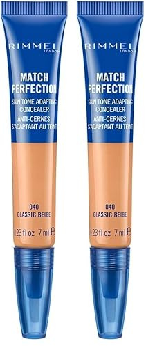 Rimmel London Match Perfection Light Coverage Blendable Liquid Concealer, 040 Classic Beige, 7 ml (Pack of 2)
