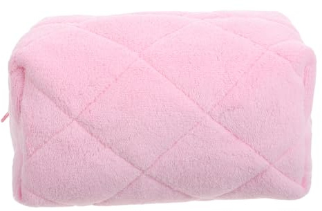 ibasenice Plüsch Kosmetiktasche Groß mit Kariertem Muster Rosa Make Up Organizer mit Weichem Stoff Multifunktionaler Kulturbeutel für Reisen und Tägliche Aufbewahrung