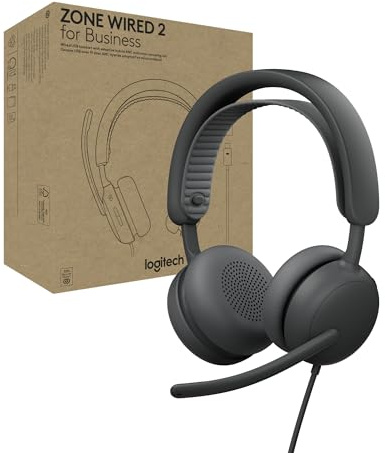 Logitech Zone Wired 2 for Business – Headset | Geräuschunterdrückung und adaptiver Hybrid-ANC, Zoom- und Google-zertifiziert, USB-C mit USB-A-Adapter – Graphit