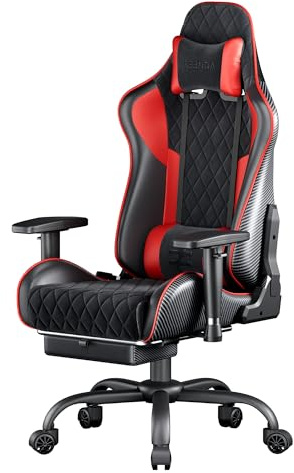 seenda GCPro-10 Ergonomischer Gaming Stuhl & Bürostuhl | 150 kg Vollmetall-Rahmen, 145° Neigung mit Fußstütze, 2D Armlehnen, Lendenwirbelstütze, High-Density Schaum, Carbon Design