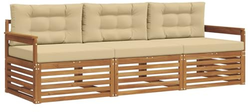 vidaXL Outdoor-Sofagarnitur mit Kissen 3 pcs Natur und Beige, Garten, modernes Ecksofa, belastbare Gartenmöbel, Lounge für Terrasse, ideales Set für Balkon