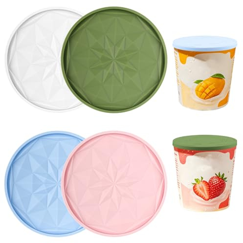 Reusable Silicone Yogurt Pot Lids ONLY Fit 9.5cm Diameter 4 Pcs Multicolor Airtight Food Covers for Cream Pots and Bowls Dishwasher Safe