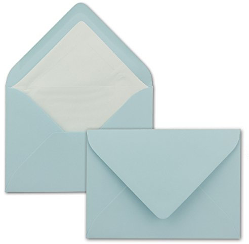 50 Briefumschläge in Hellblau mit weißem Innenfutter - Kuverts in DIN B6 Format - 12,5 x 17,6 cm - Seidenfutter - Nassklebung