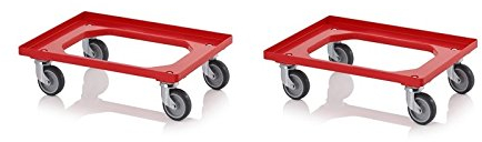 2x Transportroller rot mit Gummrädern für 60x40 Eurobehälter inkl. gratis Zollstock 2er Set