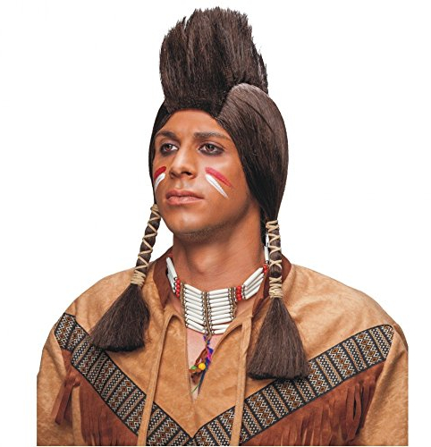 Indianer Perücke mit Iro braun Kostüm Zubehör Indianerperücke Zöpfe Irokese