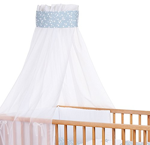 Babybay Kinderbetthimmel Piqué mit Band für Applikation azurblau Sterne weiß, Einheitsgröße