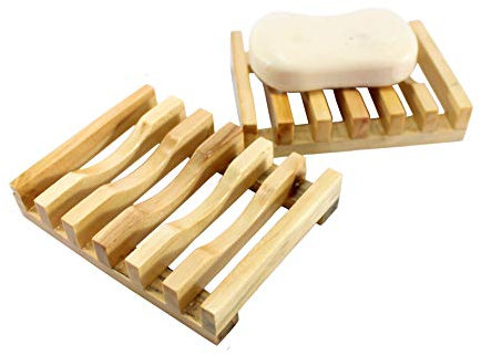 Kleo - Lot de 2 porte-savons en bois naturel, faits à la main