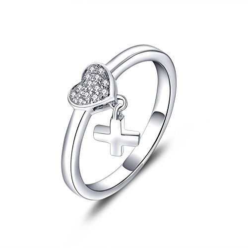 Starnny Kreuz Herz Ringe Damen Sterling Silber 925 3A Zirkonia Verlobungsring für Damen,59