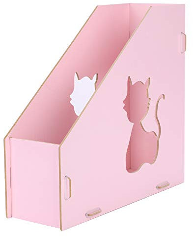 ITODA Porte-revue en Bois avec Motif Chat - Rangement pour Magazine, Dossier, Journal A4 - Support Document Livres Grande Capacité - Fourniture et Organiseur de Bureau Maison Scolaire