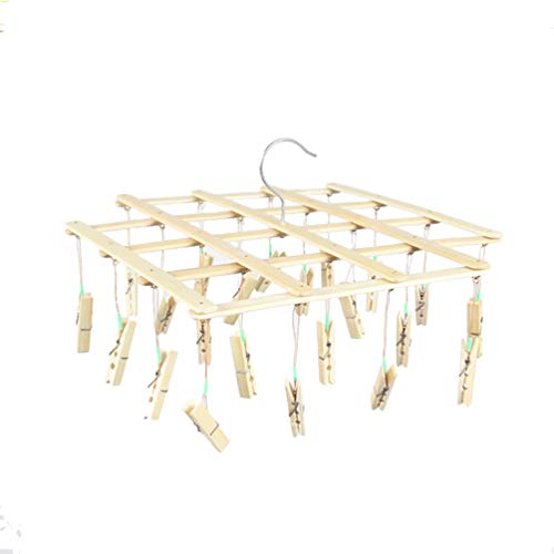 TentHome Mini Wäschespinne Holz Wäschetrockner Bambus Standtrockner Faltbar Trockengestell Socken Kleiderbügel Wäscheklammern Klein Wäscheständer (22 Klammern)