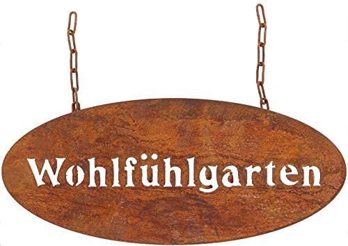 B2S BACK2SEASON Metall Tafel Wohlfühlgarten mit Kette aufhängen Edelrost Schild Gartenschild B=45 cm