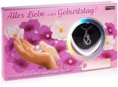 BRUBAKER Wunschperle Geburtstag - Halskette mit Helix Anhänger + Muschel mit echter Perle als Schmuck Geschenkset