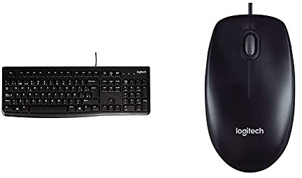 Logitech K120 Clavier Filaire, Clavier QWERTY Espagnol - Noir M90 Souris Filaire USB, Suivi Optique 1000 PPP, Ambidextre, Compatible avec PC/Mac/Portable - Noire
