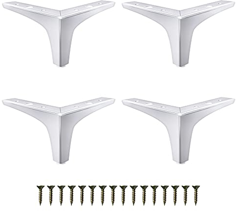 GOSCHE 4 Zoll Metall Möbelbeine, Chrom Poliert Silber Sofa Beine Set von 4, Moderne Stil Ersatz Dreieck Beine für Kommode Stuhl Bett Schrank DIY Ersatz Couch Füße