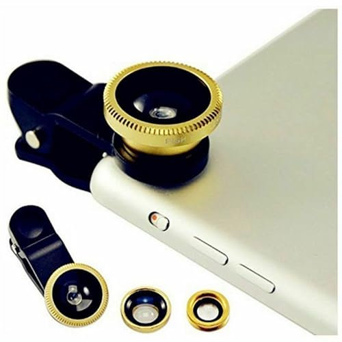 3 in 1 Fish eye Wide Angle Macro Clip On Camera Lens Zoom For iPhone Samsung Universal (Gold)