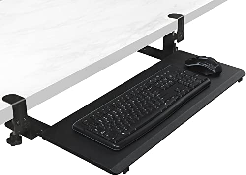 Bandeja para teclado con abrazadera, ergonómica, deslizante, para teclado y ratón para debajo del escritorio, cajón retráctil, fácil de montar sin necesidad de herramientas o tornillos (carbón negro)