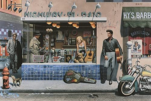 Feeling at home Bild auf gerollter Leinwand, Highway 51, Consani Chris, Vintage, horizontal, Kunstdruck, Prominente, Elvis Marilyn James Dean Bogart Memphi, Leinwandbild, 91 x 140 cm
