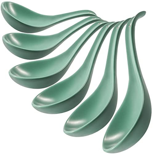 Wareland Juego de 6 cucharas de sopa de cerámica verde azulado, cucharas de sopa chinas, cucharas de ramen de 6.75 pulgadas, cucharas Pho para cereales, fideos, guisos, wonton, albóndigas, miso,