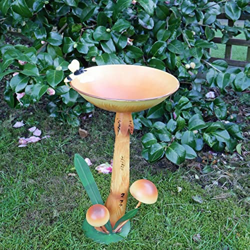 Ablerhome Decoration Mushroom Birdbath Ornament Metal Garden Stake Sculpture Lawn Feeder Decor NEW (Toadstool Orange)
