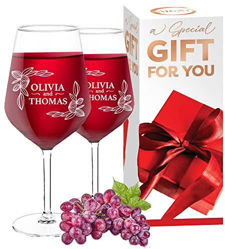 AIGAT 2 x Weinglas mit Gravur 450Ml| Geschenk für Frauen oder Geschenk für Ihn | Langlebiges personalisiertes Rotweinglas | Personalisiertes Geschenk für jeden Anlass