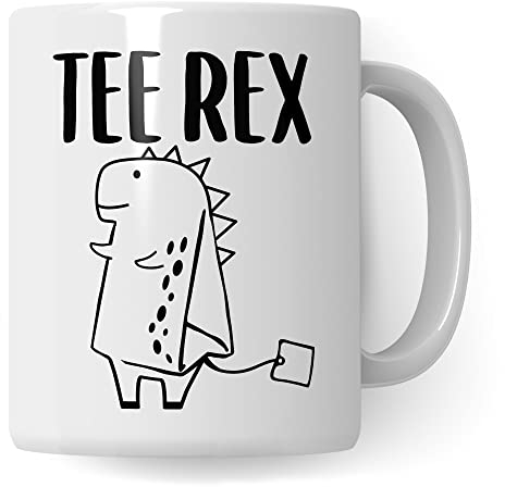 Pagma Druck Teetasse mit Spruch: Tee Rex lustig Teetrinker Geschenke Tee-Pott Teeliebhaber Witz Dinosaurier Männer Frauen Mädchen Jungen Motiv Tee-Becher (Weiß/Weiß)