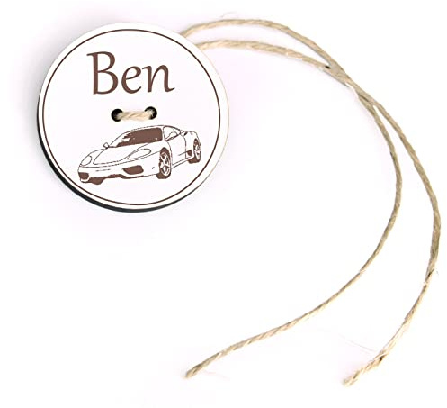 DEKOLANDO Schultüten Anhänger mit Name und Auto Motiv - Kinder Geschenk Einschulung Schulanfang Ø 5 cm