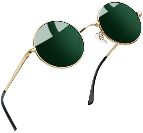 Joopin Klassische Runde Sonnenbrille Herren Hippie und Polarisierte Sonnenbrille Damen Rund Vintage Steampunk Retro Brille UV400 mit Metallrahmen (Gold G15 Grün)