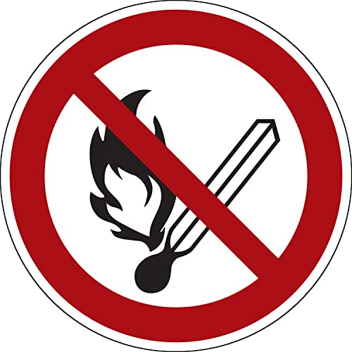 Schild Keine offene Flamme, Feuer, offene Zündquelle und Rauchen verboten, Kunststoff, 100 x 1 mm, ASR A1.3 / ISO 7010, P003