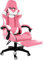 Sedia Gaming Con LED RGB e Telecomando Poltrona Ufficio Scrivania Casa PC Stile Racing Girevole Ergonomica In Ecopelle Cuscino Supporto Lombare Poggiapiedi Poggiatesta Braccioli (Rosa e Bianco)
