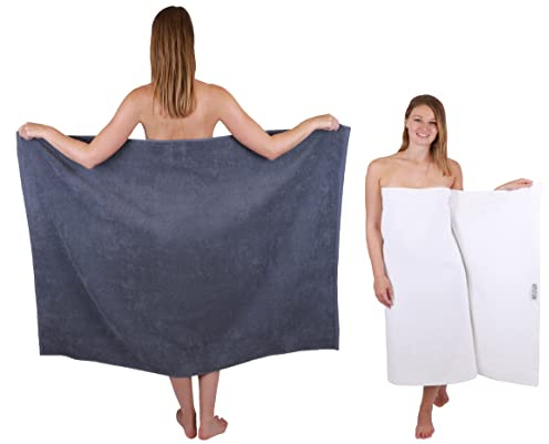 Betz 2 Stück Maxi Duschtücher XXL Badetuch Duschtuch Größe 100x150cm Berlin Farbe dunkelgrau/weiß