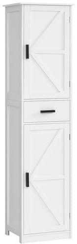 TEENFON Tall Bathroom Cabinet, Storage Cabinet with 6 Shelves & Drawer, Bathroom Storage Cabinet with Adjustable Shelves, Tall Cabinet for Living Room, Home Office, White