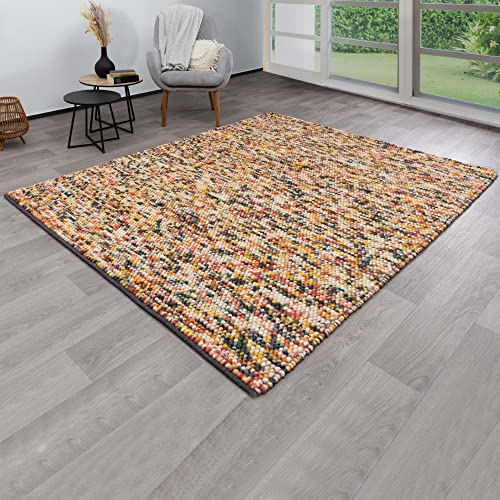 Steffensmeier Handweb Teppich Larbach | Wolle, Rot Bunt, handgewebt, Größe: 170x240 cm Wohnzimmer und Schlafzimmer