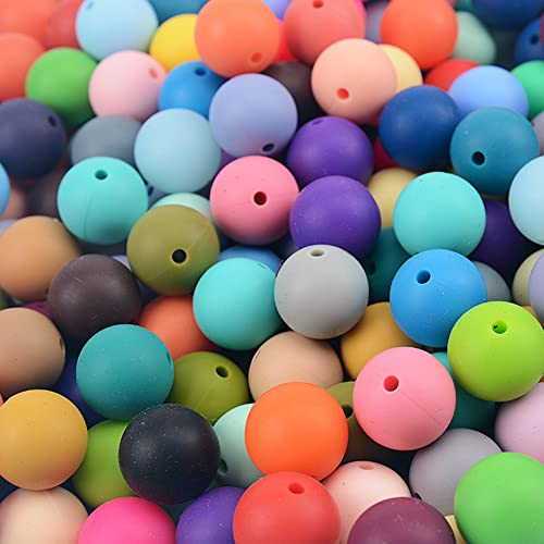 Zsail Lot de 120 perles rondes en silicone de 10 mm en vrac en 12 couleurs claires pour bijoux DIY