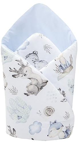 Medi Partners Steckkissen 100% Baumwolle 75x75cm Einschlagdecke Babyhörnchen doppelseitig weich ganzjährig multifunktional antiallergisch Babys (Hirsch und Igel)