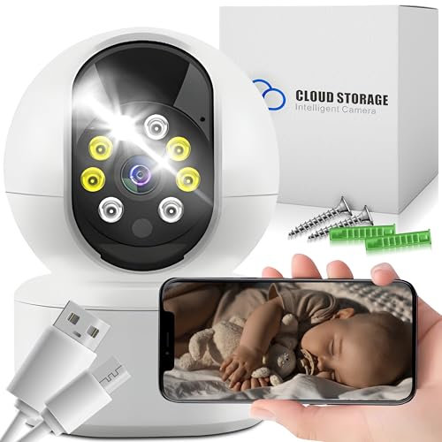 Retoo Babyphone mit Kamera, WiFi, Kamera 360°, Kompatibel, Mit, Yoose App, Prozessor, Single, Core, 1,2 GHZ, Audioeingang, Ladegerät, Weiße, Farbe, IP Baby Camera Handy Monitor Innen, 1080P
