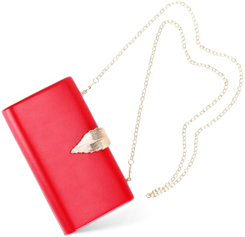 Beaguful Damen Mode Abendtaschen mit goldenen Blättern Crossbody Schulter Handtasche Kette abnehmbar, Rot/Ausflug, einfarbig (Getaway Solids)
