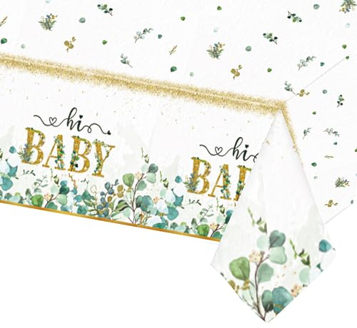 TOPWAYS Eucalyptus Sage Green Baby Party Tablecloth, 54X108inch Disposable Decorations for Boy Girl Neutral Baby Shower Gender Reveal (Tablecloth 1pcs)