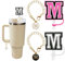 (2+2) 2 fundas de popote para copa Stanley de 30 y 40 onzas, decoración de popote de 10 mm con 2 accesorios de taza Stanley con letras, nombre, identificación, inicial, asa, dije personalizado para
