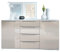 Sideboard Linio V1, Anrichte mit 2 Türen und 4 Schubladen, Weiß matt/Sandgrau Hochglanz (138,5 x 75,5 x 35 cm)
