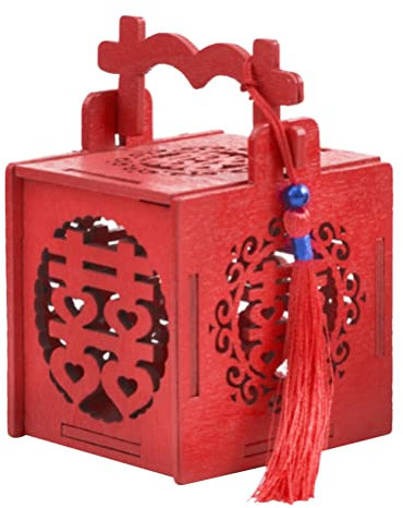 PRETYZOOM Scatola Per Snack Cinese Scatola Per Bomboniere Per Matrimoni Con Nappa Rossa Doppia Felicità Scatola Per Dolci In Legno Portabomboniere Cinesi Scava Fuori Taglia