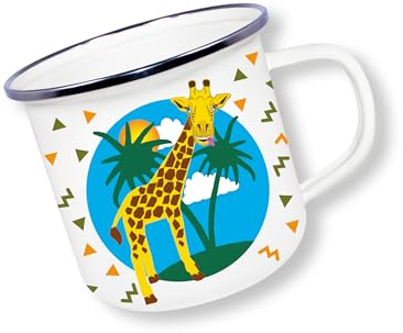 Deluxebase Anamelware Cute Collection - Giraffe Small 375ml Enamel Mug Great for Travel, Camping and Everyday Use. Reusable Cup for Coffee, Soup and Cold Drinks