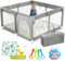 JUPPLIES Parque Infantil Bebe 120x120cm + Alfombra Bebe + 50 Bolas + Agarraderas + Bolsas de Transporte – Corralito Bebe con Malla Transpirable – Parque de Juegos Bebe – Playpen Bebe - (Gris)