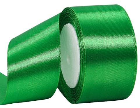 Satinband Grün 50mm Breit Geschenkband Satin,22m Satinbänder Grün Dick Schleifenband Dekoband Seidenband Geschenkverpackung Stoffband Geschenkbänder für Dekorieren Basteln Kleid Hochzeit Geburtstag