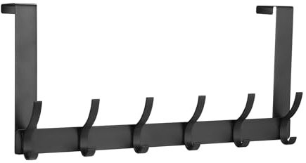 Miawtro Over The Door Hook Hanger, Heavy Duty Over Door Hanger Rust Resistant-12 Hooks Door Hangers for Bedrooms, Space Saving Over Door Organizer Rack for Hanging Coat, Towel, Bag, Robe, 25KG(Black)