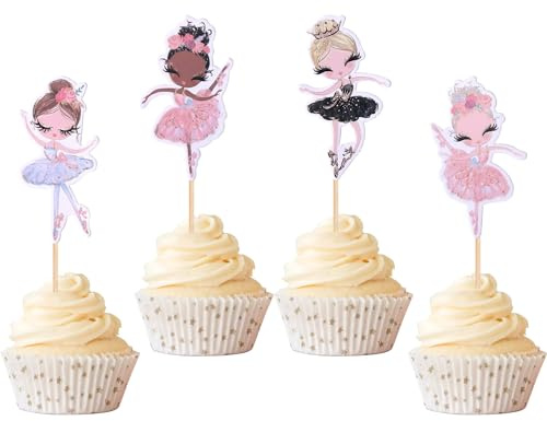 Xsstarmi 24 Packung Ballerina Cupcake Toppers Balletttänzer Cupcake Picks für Ballettmädchen Geburtstag Zubehör für Party Kuchendekorationen