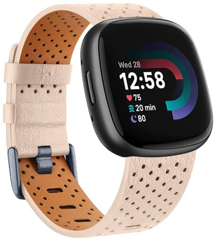 Wanme Armband für Fitbit Versa 4 Armband/Fitbit Sense 2 Armband für Damen Herren, Weich Leder Armbänder, Wasserdichtes Sport Ersatzarmband für Fitbit Versa 4 / Sense 2 Uhrenarmband, Groß Rosa