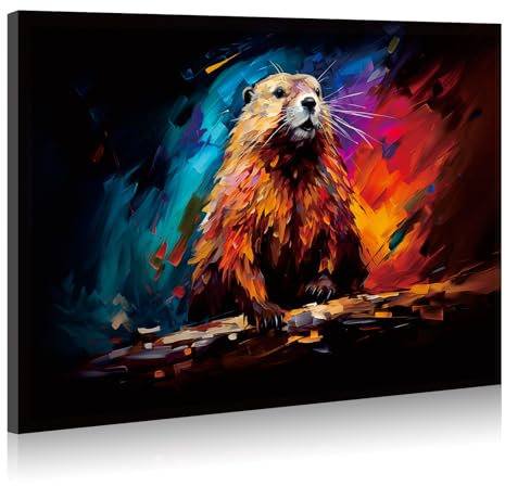 JBER Murmeltier Leinwand Gemälde Wandkunst, geeignet für Badezimmer Dekoration, Poster Home Decor, lustige Tier Dekoration, gerahmt, 60 X 40cm