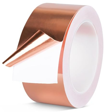 Joaecosmhui Kupferfolie Klebeband, 50mm x 20m, Selbstklebend | Leitende Kupferband, EMI-Abschirmung, Schneckenabwehrmittel, Elektro-Reparaturen, Abschirmband